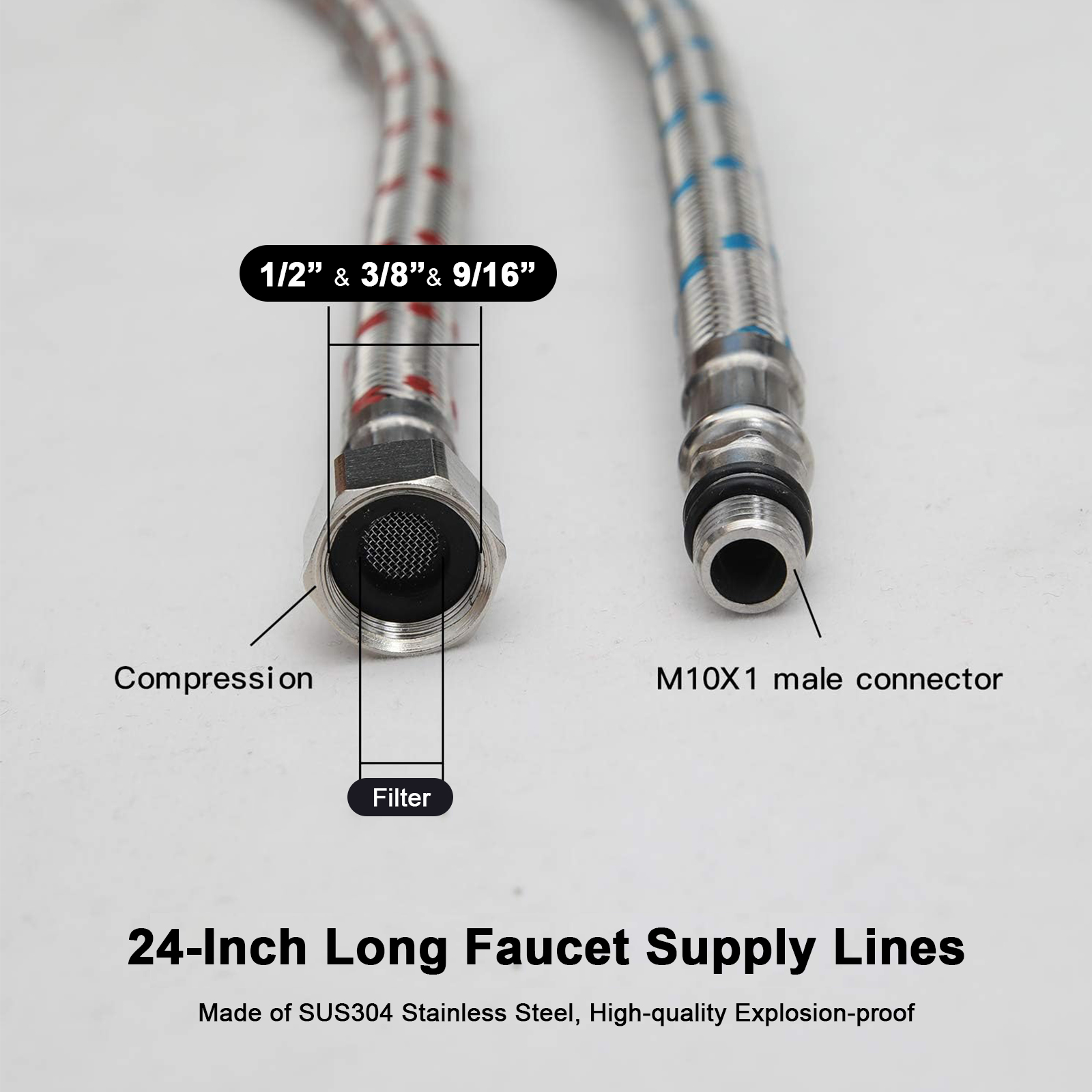 2 Piece 24-Inch Long Faucet Co - Flexible Hose Braided 评论和价格