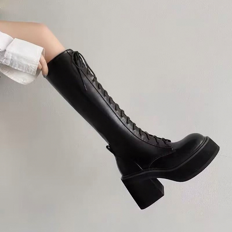 White  Boots Thick Bottom High - Pipe Bending Spring 评论和价格
